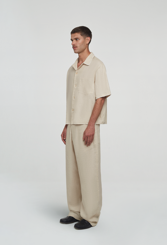 545 LINEN BOWLING SHIRT SAND BEIGE