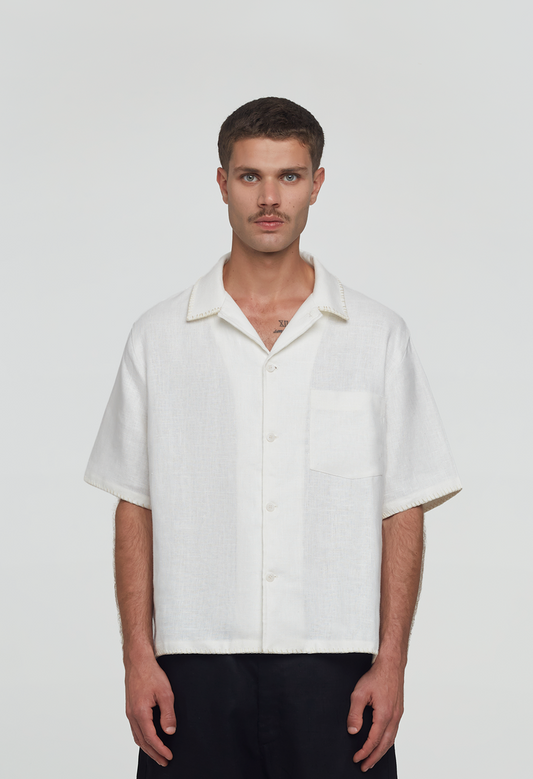 545 LINEN BOWLING SHIRT PURE WHITE